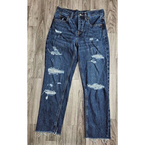 (3/$35) Old Navy Size 0 Slouchy High Rise Distressed Button Fly Denim Blue Jeans - Picture 1 of 11